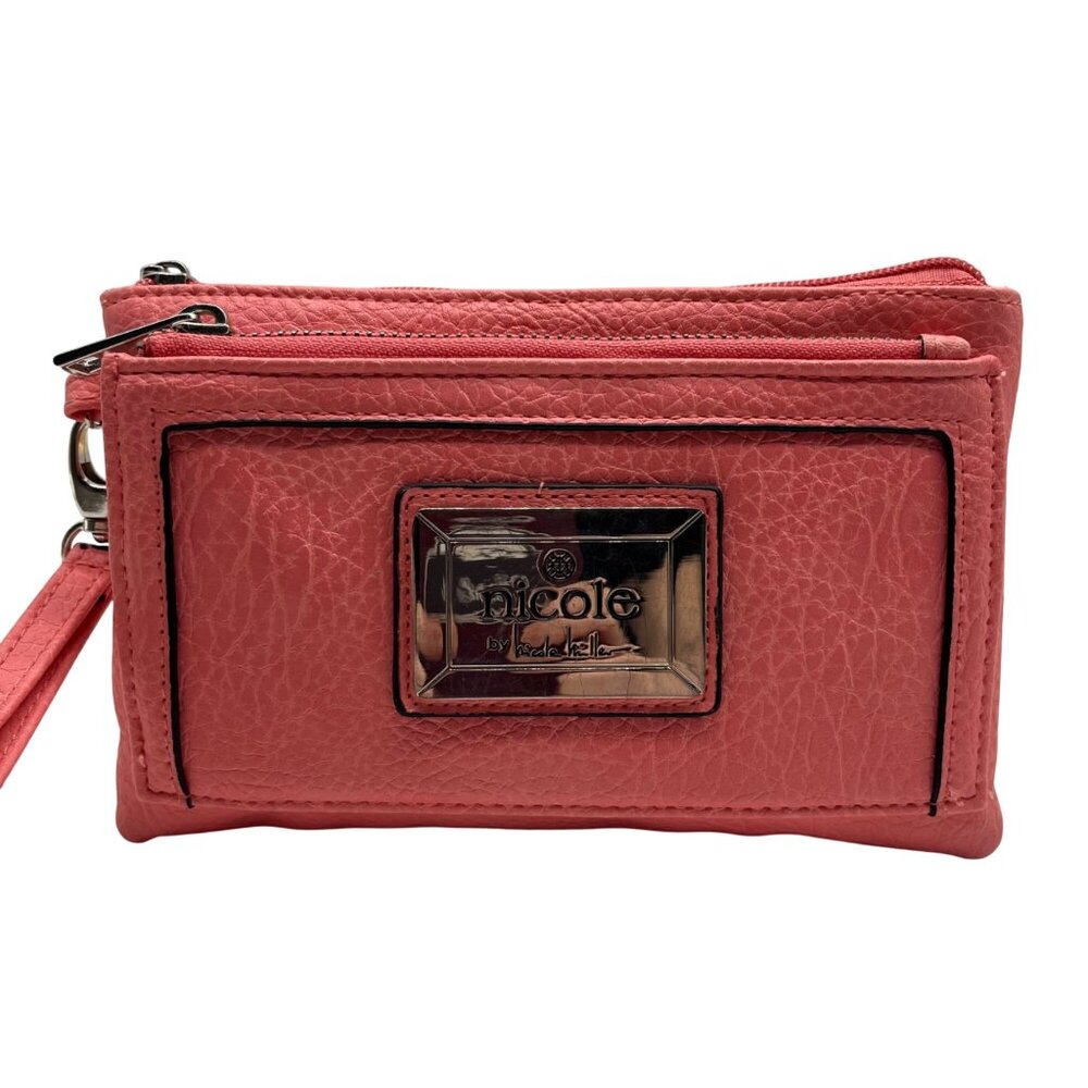 Nicole Miller Pink Faux Leather Zip Around Clutch